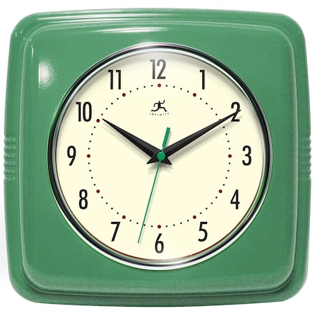 Infinity Instruments Square Retro Green - 9" Square Retro Wall Clock 13228LG-4103